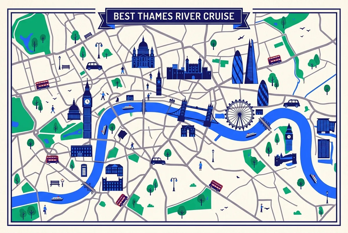 illustrated map of London highlights for Best Thames River Cruise: How to Choose, best thames river cruise