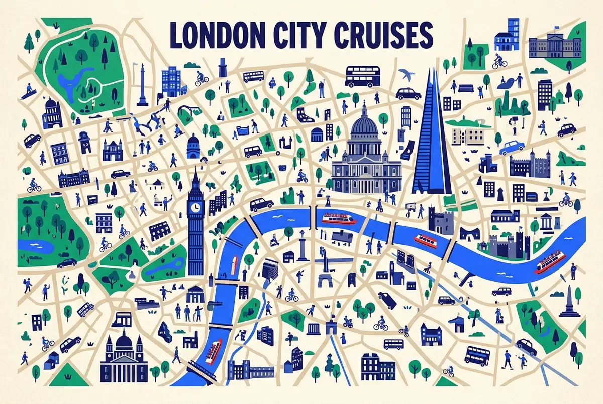 illustrated map of London highlights for City Cruises London: Tickets, Routes & What to Expect, city cruises london