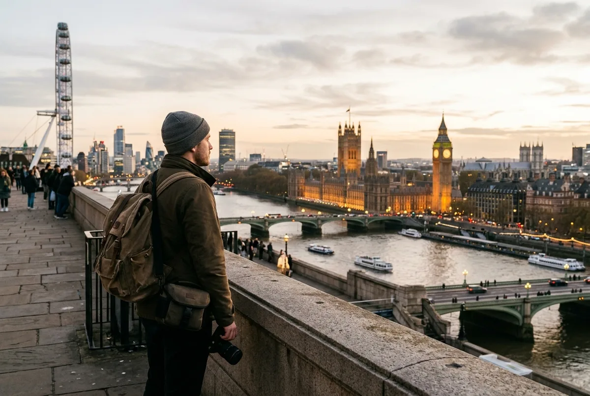 Viatger mirant l'horari del Thames Clipper al mòbil mentre un vaixell atraca a un moll del Tàmesi a Londres, horaris thames clipper