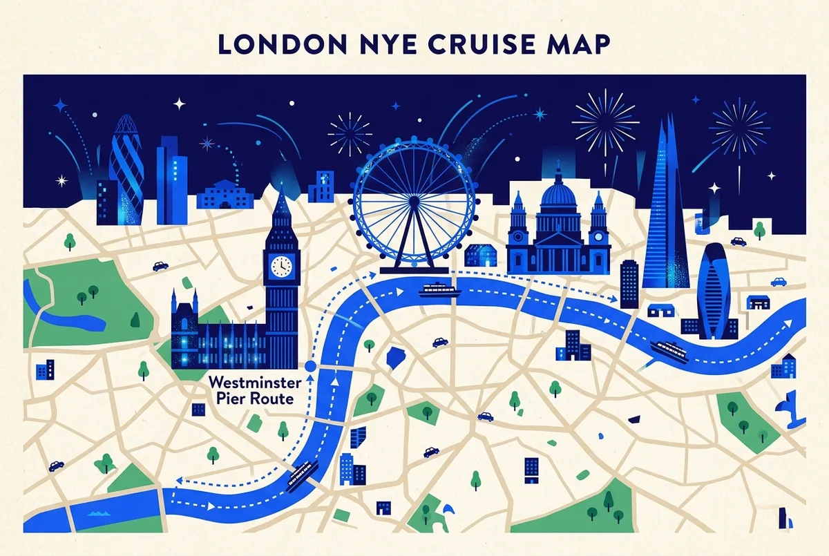 illustrated map of London highlights for Crociera sul Tamigi a Capodanno: Cosa Sapere, crociera sul tamigi capodanno