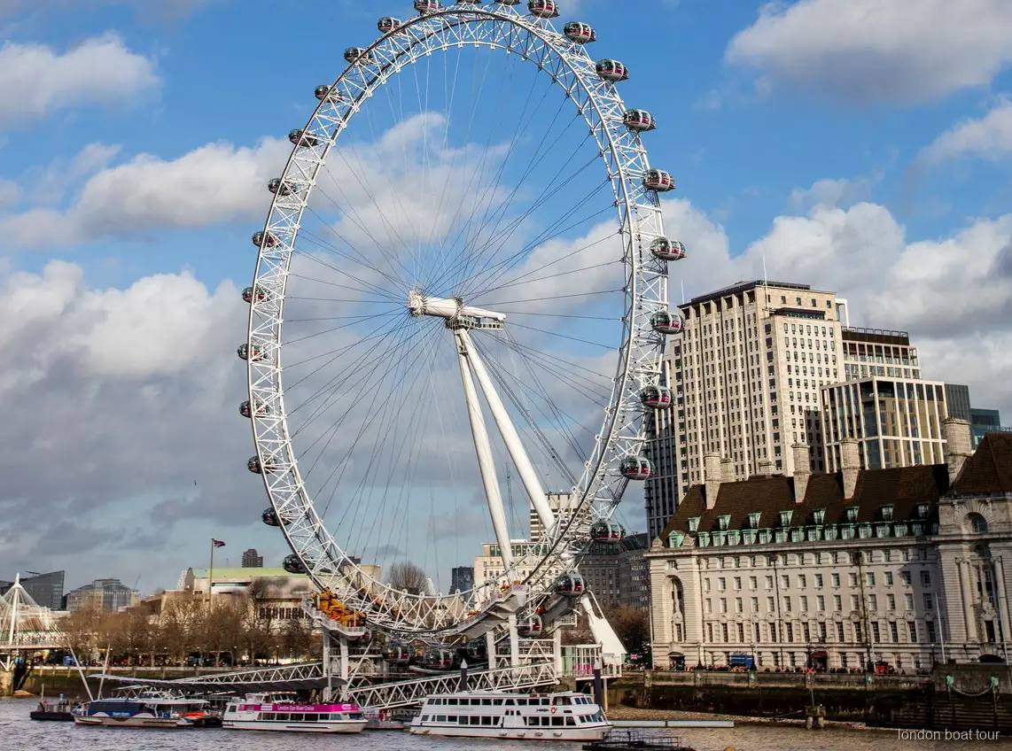 Passatgers en un vaixell del combinat London Eye passant per Tower Bridge